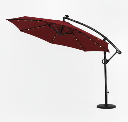 10 Ft 360° Rotation Solar Powered LED Patio Offset Umbrella without Weighted Base