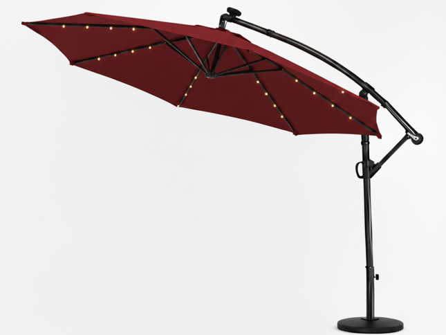10 Ft 360° Rotation Solar Powered LED Patio Offset Umbrella without Weighted Base