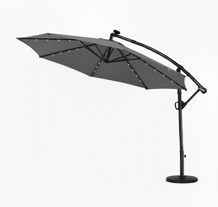 10 Ft 360° Rotation Solar Powered LED Patio Offset Umbrella without Weighted Base