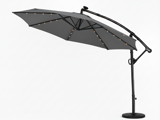 10 Ft 360° Rotation Solar Powered LED Patio Offset Umbrella without Weighted Base