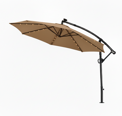 10 Ft 360° Rotation Solar Powered LED Patio Offset Umbrella without Weighted Base
