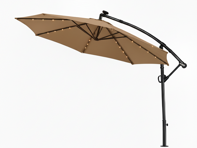 10 Ft 360° Rotation Solar Powered LED Patio Offset Umbrella without Weighted Base