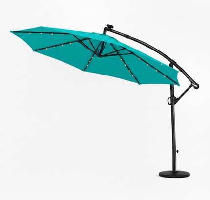 10 Ft 360° Rotation Solar Powered LED Patio Offset Umbrella without Weighted Base