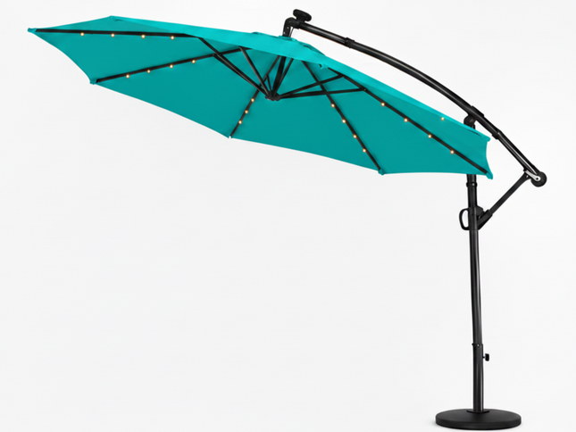 10 Ft 360° Rotation Solar Powered LED Patio Offset Umbrella without Weighted Base
