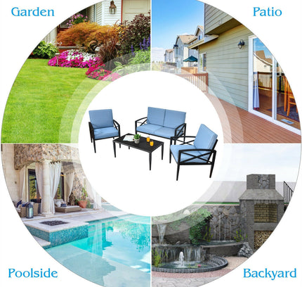 4-Piece Outdoor Aluminum Patio Sofa Set with Loveseat & Side Table