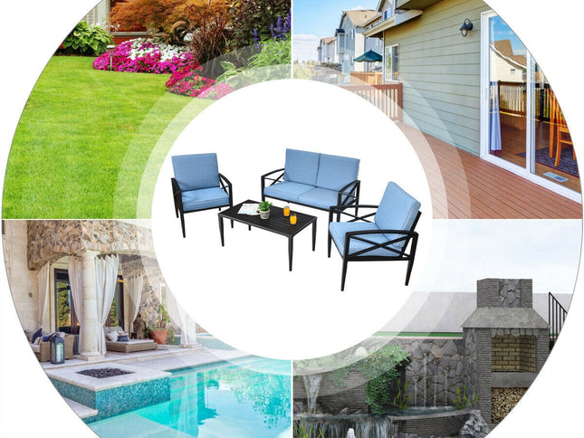 4-Piece Outdoor Aluminum Patio Sofa Set with Loveseat & Side Table