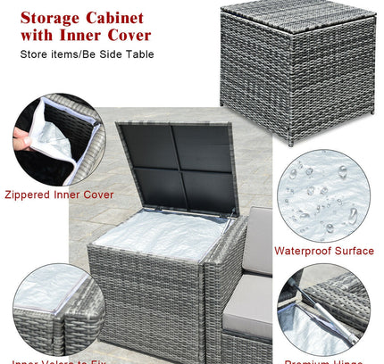 8-Piece Outdoor Wicker Rattan Sofa Set with Storage Box & Tempered Glass Table — Red