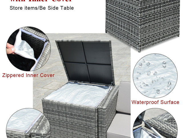 8-Piece Outdoor Wicker Rattan Sofa Set with Storage Box & Tempered Glass Table — Red