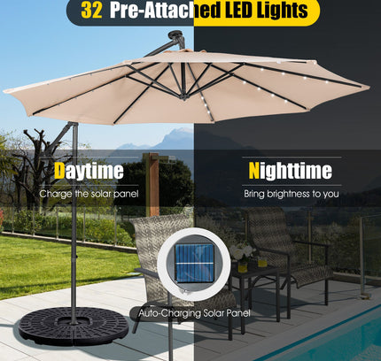 10 Feet Patio Solar Powered Cantilever Umbrella with Tilting System