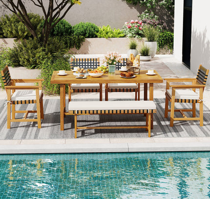 6-Piece Patio Dining Set for 5-6 People Farmhouse Furniture