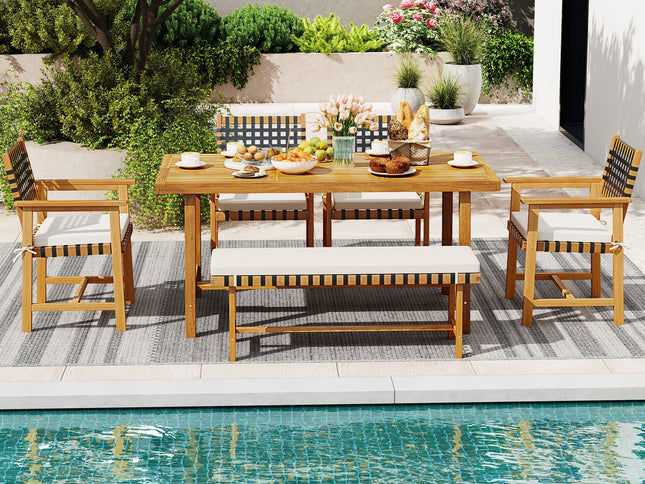 6-Piece Patio Dining Set for 5-6 People Farmhouse Furniture