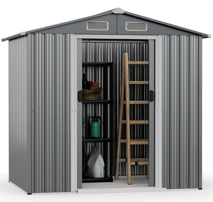 6x4 Feet Galvanized Steel Storage Shed with Lockable Sliding Doors
