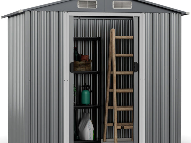 6x4 Feet Galvanized Steel Storage Shed with Lockable Sliding Doors