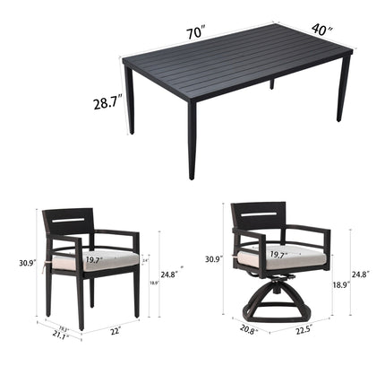 Outdoor Modern Dining Set, Chairs Sunbrella Cushioned And Dining Table With Umbrella Hole