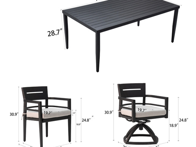 Outdoor Modern Dining Set, Chairs Sunbrella Cushioned And Dining Table With Umbrella Hole