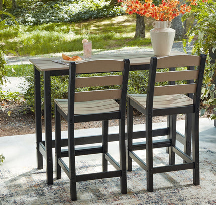 Shoreline Beach - Outdoor Counter Table And 2 Barstools (Set of 3) - Black / Beige
