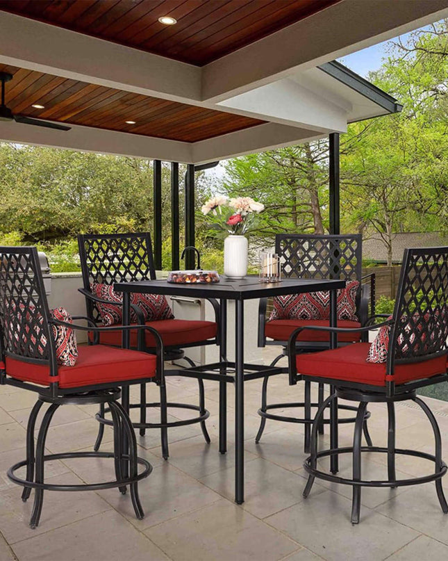Alora 6-Piece Outdoor Patio Bar Set Dining Table With Umbrella & Swivel Bar Stools