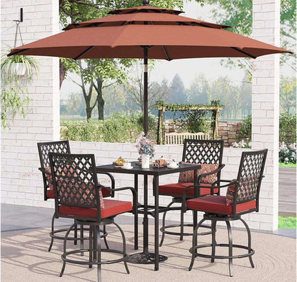 Alora 6-Piece Outdoor Patio Bar Set Dining Table With Umbrella & Swivel Bar Stools