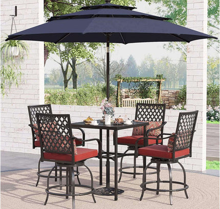 Alora 6-Piece Outdoor Patio Bar Set Dining Table With Umbrella & Swivel Bar Stools
