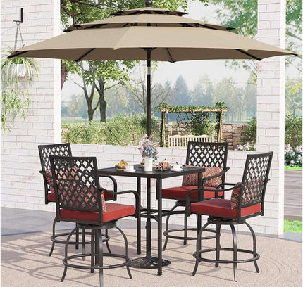 Alora 6-Piece Outdoor Patio Bar Set Dining Table With Umbrella & Swivel Bar Stools