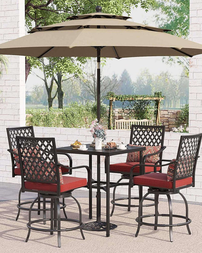 Alora 6-Piece Outdoor Patio Bar Set Dining Table With Umbrella & Swivel Bar Stools