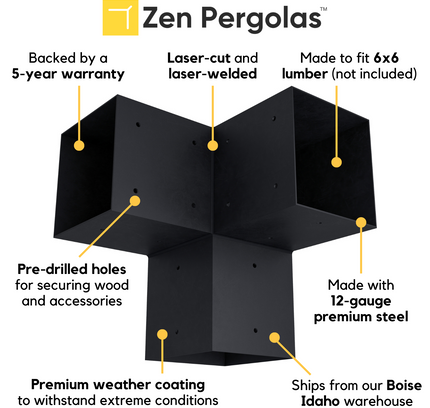 Pergola 3-Arm Post Bracket (for 6x6 Wood Posts)