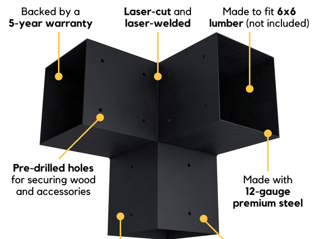 Pergola 3-Arm Post Bracket (for 6x6 Wood Posts)