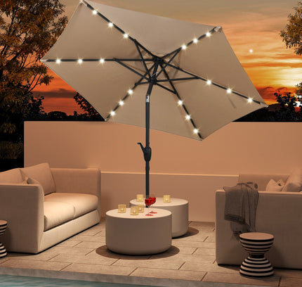7.5 Ft Solar Powered Patio Umbrella with LED Lights and Crank Handle