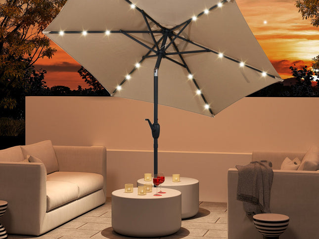 7.5 Ft Solar Powered Patio Umbrella with LED Lights and Crank Handle