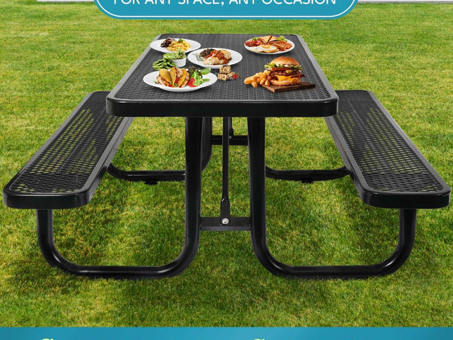 Outdoor Steel Picnic Rectangular Table With Umbrella Pole