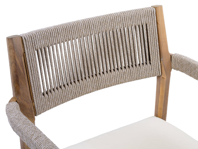 5-Piece Acacia Wood Outdoor Dining Set with Rope Braided Chairs & Round Table — Teak