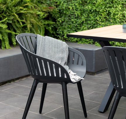 Panama Dark Rectangular Table and 6 Nassau Black Aluminum