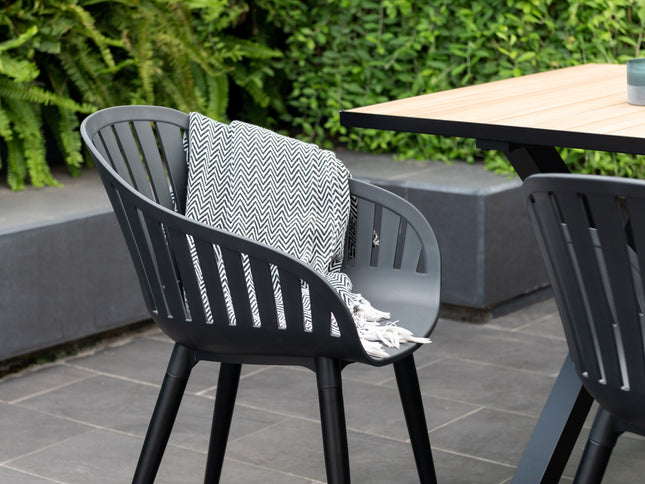 Panama Dark Rectangular Table and 6 Nassau Black Aluminum