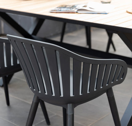 Panama Dark Rectangular Table and 6 Nassau Black Aluminum
