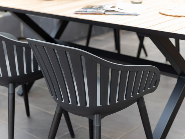 Panama Dark Rectangular Table and 6 Nassau Black Aluminum