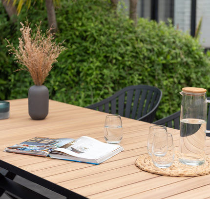 Panama Dark Rectangular Table and 6 Nassau Black Aluminum