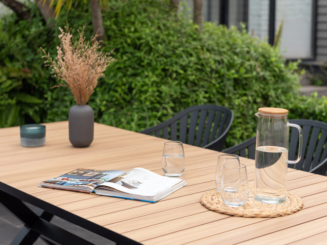 Panama Dark Rectangular Table and 6 Nassau Black Aluminum