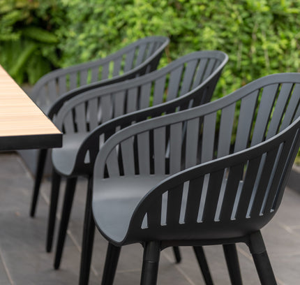Panama Dark Rectangular Table and 6 Nassau Black Aluminum