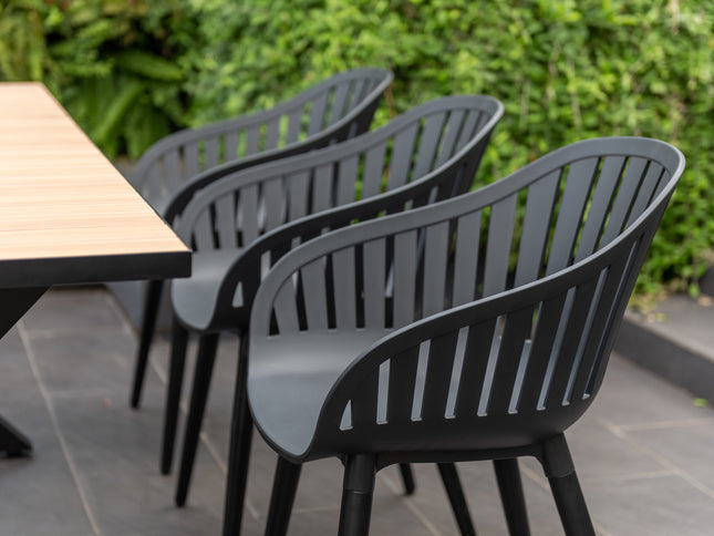 Panama Dark Rectangular Table and 6 Nassau Black Aluminum