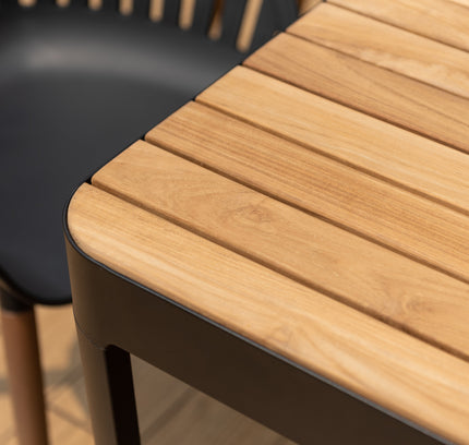 Portals Dark Rectangular Teak Table and 8 Nassau Black Dining Set
