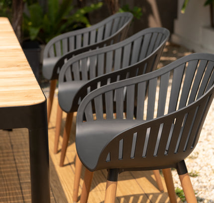Portals Dark Rectangular Teak Table and 8 Nassau Black Dining Set