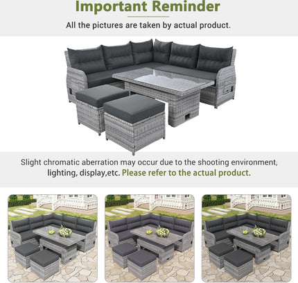 Outdoor Rattan Patio Furniture Set with Adjustable Recliners, Ottomans & Tables