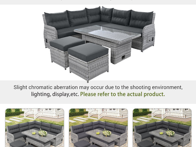 Outdoor Rattan Patio Furniture Set with Adjustable Recliners, Ottomans & Tables