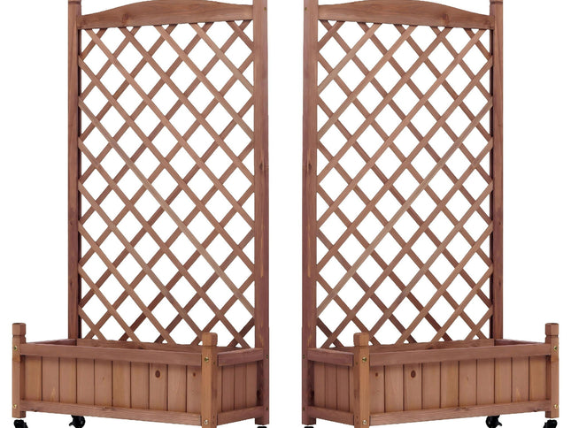 Raised Garden Bed With Trellis 2 Pack, Outdoor Planter Box & Plant Stand With Climbing Racks - Brown