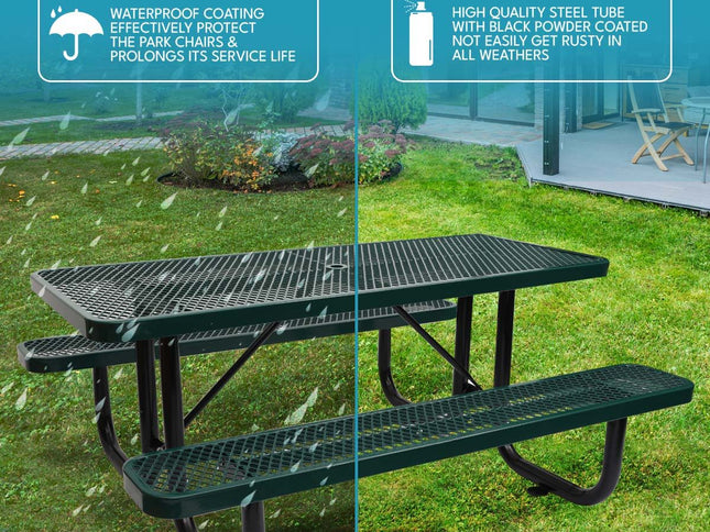 Outdoor Steel Picnic Rectangular Table With Umbrella Pole