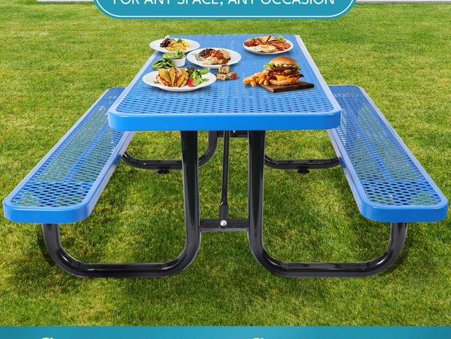 Outdoor Steel Picnic Rectangular Table With Umbrella Pole