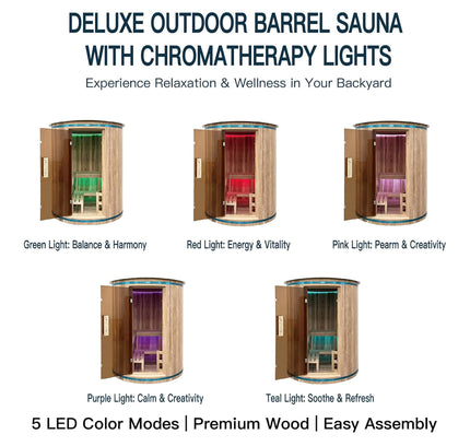 Thermora Barcelona Premium 78-Inch 4-Person Cedar Wood Outdoor Vertical Barrel Sauna With 6KW Heater, LED Lights And Stones (SAK74813)