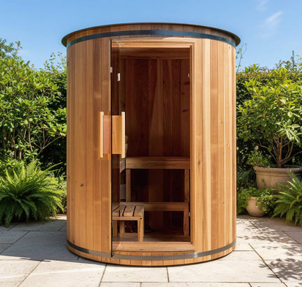 Thermora Barcelona Premium 78-Inch 4-Person Cedar Wood Outdoor Vertical Barrel Sauna With 6KW Heater, LED Lights And Stones (SAK74813)