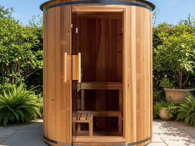 Barcelona Premium 78-Inch 4-Person Cedar Wood Outdoor Vertical Barrel Sauna With 6KW Heater, LED Lights And Stones (SAK74813)