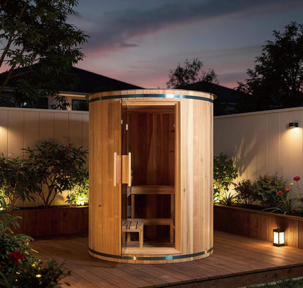 Thermora Barcelona Premium 78-Inch 4-Person Cedar Wood Outdoor Vertical Barrel Sauna With 6KW Heater, LED Lights And Stones (SAK74813)